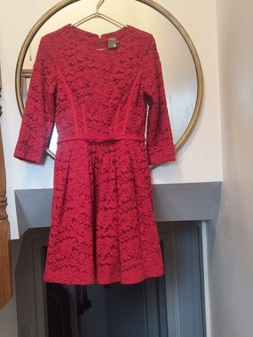 Taylor Red Floral Lace Fit-and-Flare Dress